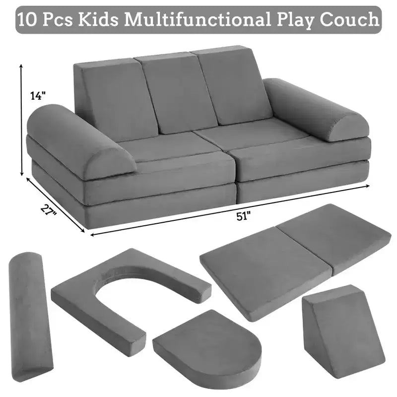 Canapé pour enfants, canapé de jeu modulaire 10 pièces en mousse souple avec piscine à balles pour garçons et filles, canapé sectionnel convertible pour enfant pour chambre à coucher, salle de jeux