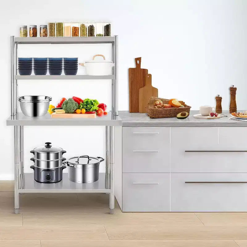 Table en acier inoxydable avec étagères, table de préparation et de travail de cuisine commerciale 48x24, pour cuisine restaurant garage entrepôt
