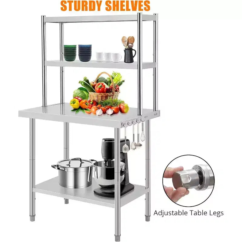 Table en acier inoxydable avec étagères, table de préparation et de travail de cuisine commerciale 48x24, pour cuisine restaurant garage entrepôt