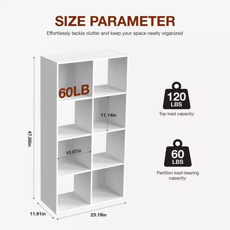 JIONJOY Étagère de rangement 8 cubes avec panneaux arrière amovibles Bibliothèque ouverte extra-longue et robuste de 121,2 cm, Étagère de présentation multi-pièces