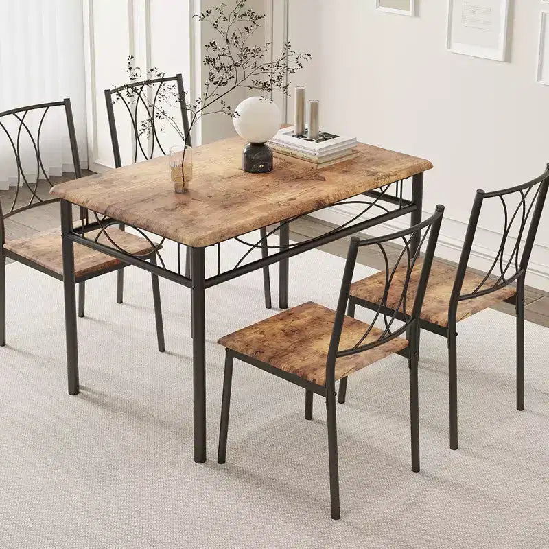 Ensemble de salle à manger moderne 5 pièces, table pour petits espaces et 4 chaises, structure en métal, rétro/gris