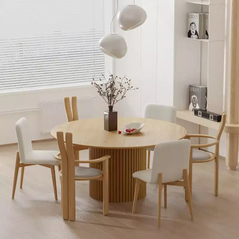 PexFix Table de salle à manger ronde de 60 pouces en bois, table de cuisine circulaire avec base en lattes de bois, tables à dîner modernes de style ferme pour cuisine et salon, couleur naturelle