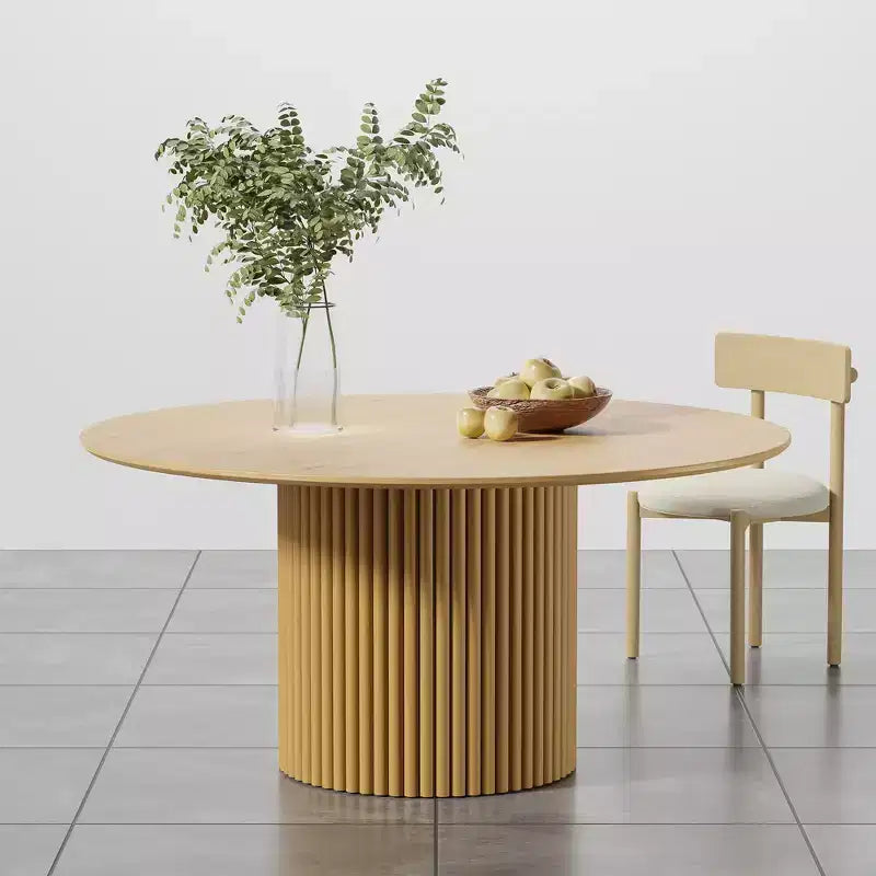 PexFix Table de salle à manger ronde de 60 pouces en bois, table de cuisine circulaire avec base en lattes de bois, tables à dîner modernes de style ferme pour cuisine et salon, couleur naturelle