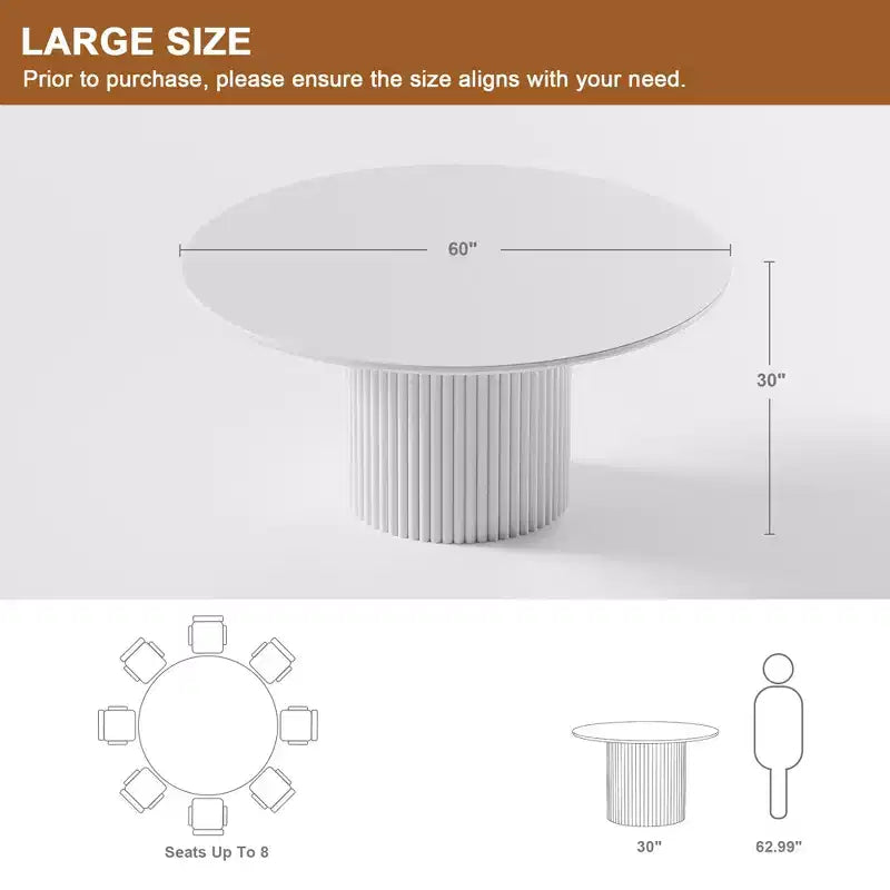 PexFix Table de salle à manger ronde de 60 pouces en bois, table de cuisine circulaire avec base en lattes de bois, tables à dîner modernes de style ferme pour cuisine et salon, couleur naturelle