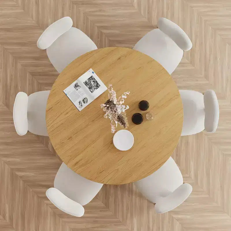PexFix Table de salle à manger ronde de 60 pouces en bois, table de cuisine circulaire avec base en lattes de bois, tables à dîner modernes de style ferme pour cuisine et salon, couleur naturelle
