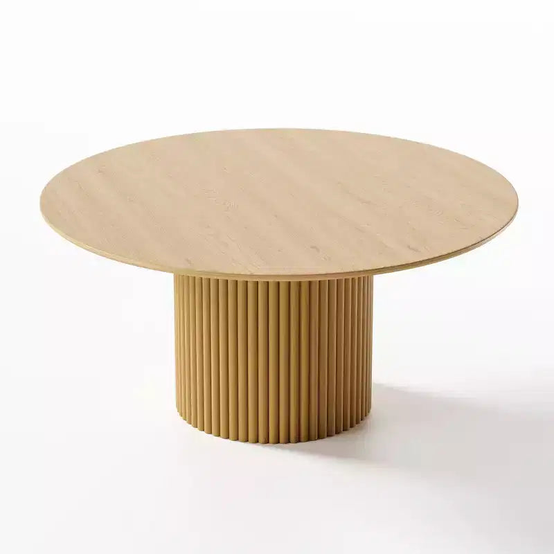PexFix Table de salle à manger ronde de 60 pouces en bois, table de cuisine circulaire avec base en lattes de bois, tables à dîner modernes de style ferme pour cuisine et salon, couleur naturelle