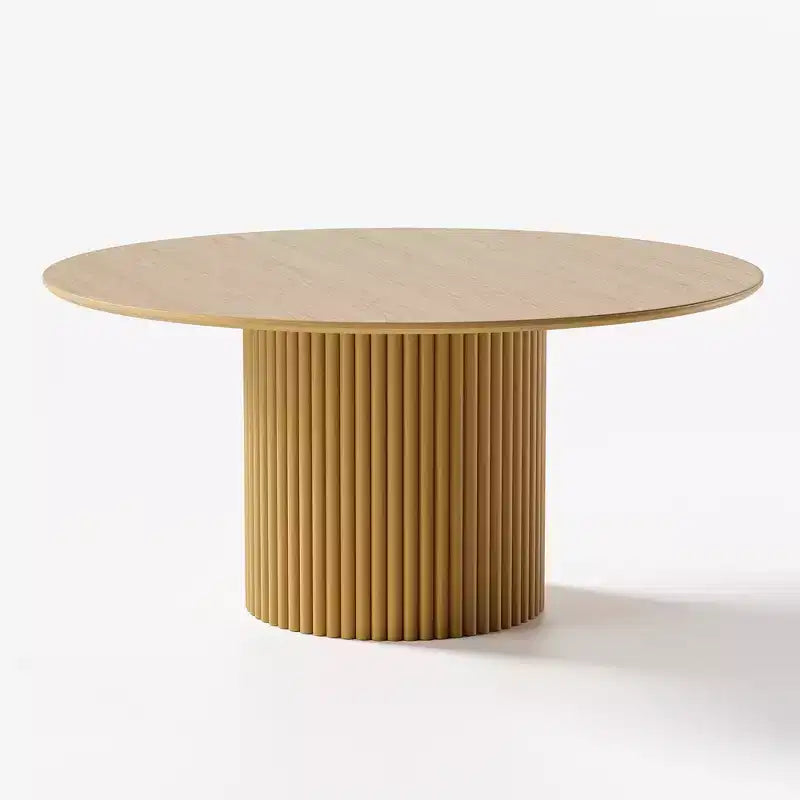PexFix Table de salle à manger ronde de 60 pouces en bois, table de cuisine circulaire avec base en lattes de bois, tables à dîner modernes de style ferme pour cuisine et salon, couleur naturelle