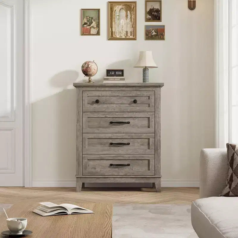 Coolmee 4 Commode de Chambre, Commode Verticale Haute de 88,4 cm avec Grand Rangement, Armoire Autonome en Bois pour Chambre, Salon