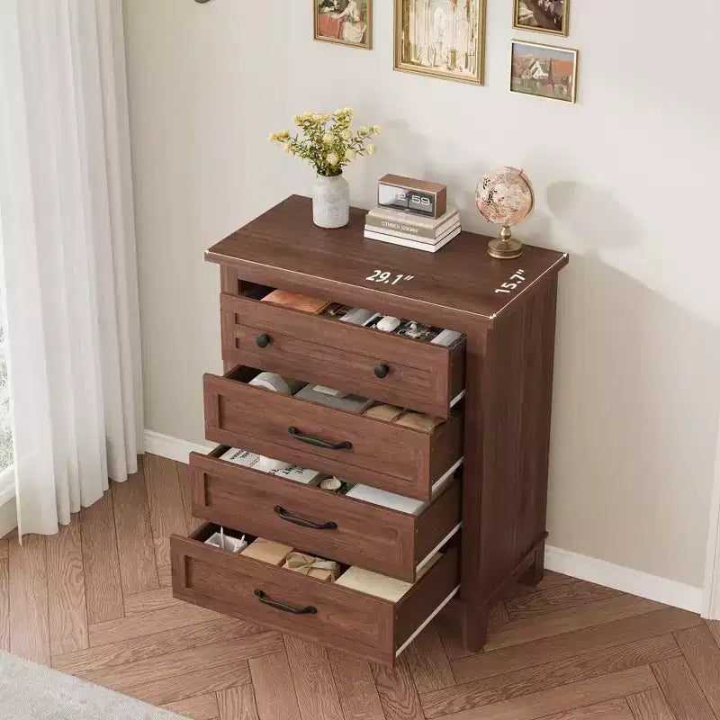 Coolmee 4 Commode de Chambre, Commode Verticale Haute de 88,4 cm avec Grand Rangement, Armoire Autonome en Bois pour Chambre, Salon