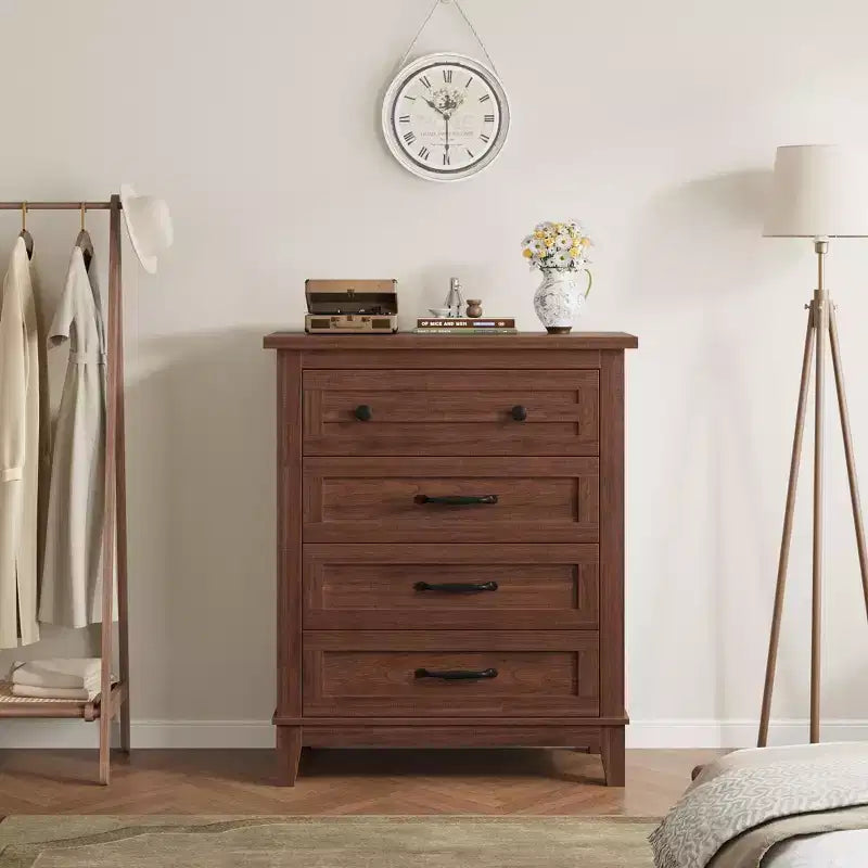 Coolmee 4 Commode de Chambre, Commode Verticale Haute de 88,4 cm avec Grand Rangement, Armoire Autonome en Bois pour Chambre, Salon