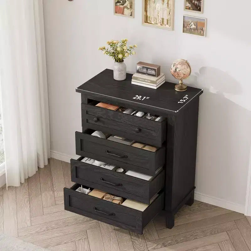 Coolmee 4 Commode de Chambre, Commode Verticale Haute de 88,4 cm avec Grand Rangement, Armoire Autonome en Bois pour Chambre, Salon