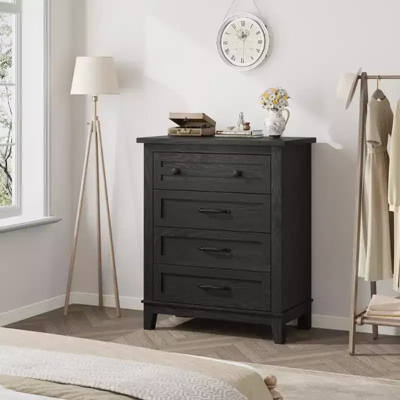 Coolmee 4 Commode de Chambre, Commode Verticale Haute de 88,4 cm avec Grand Rangement, Armoire Autonome en Bois pour Chambre, Salon