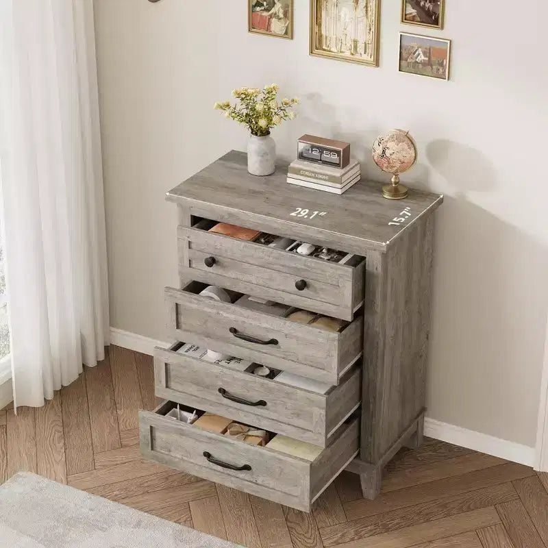 Coolmee 4 Commode de Chambre, Commode Verticale Haute de 88,4 cm avec Grand Rangement, Armoire Autonome en Bois pour Chambre, Salon
