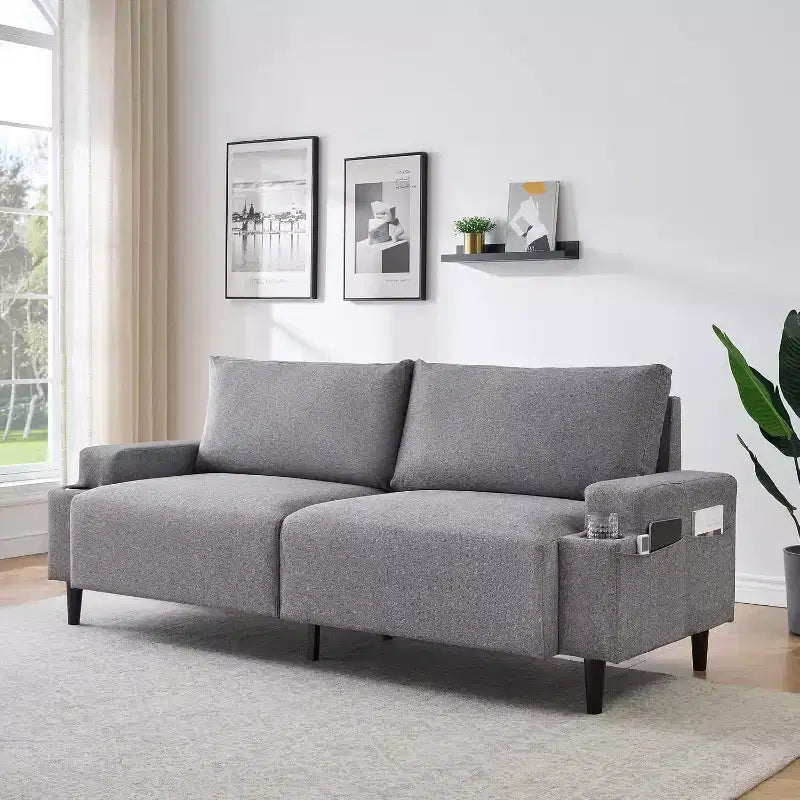 GustoWave Canapé moderne 203 cm - Causeuse avec porte-gobelets et poches latérales, canapé profond pour salon
