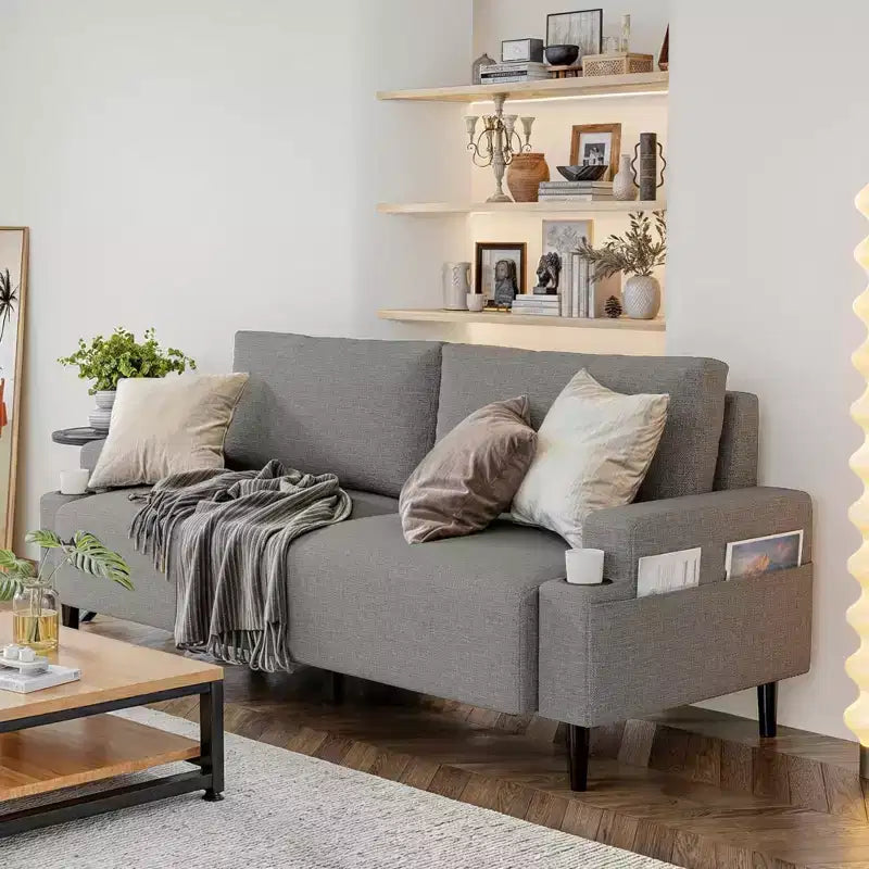 GustoWave Canapé moderne 203 cm - Causeuse avec porte-gobelets et poches latérales, canapé profond pour salon