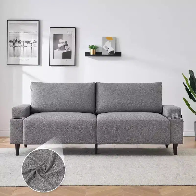 GustoWave Canapé moderne 203 cm - Causeuse avec porte-gobelets et poches latérales, canapé profond pour salon