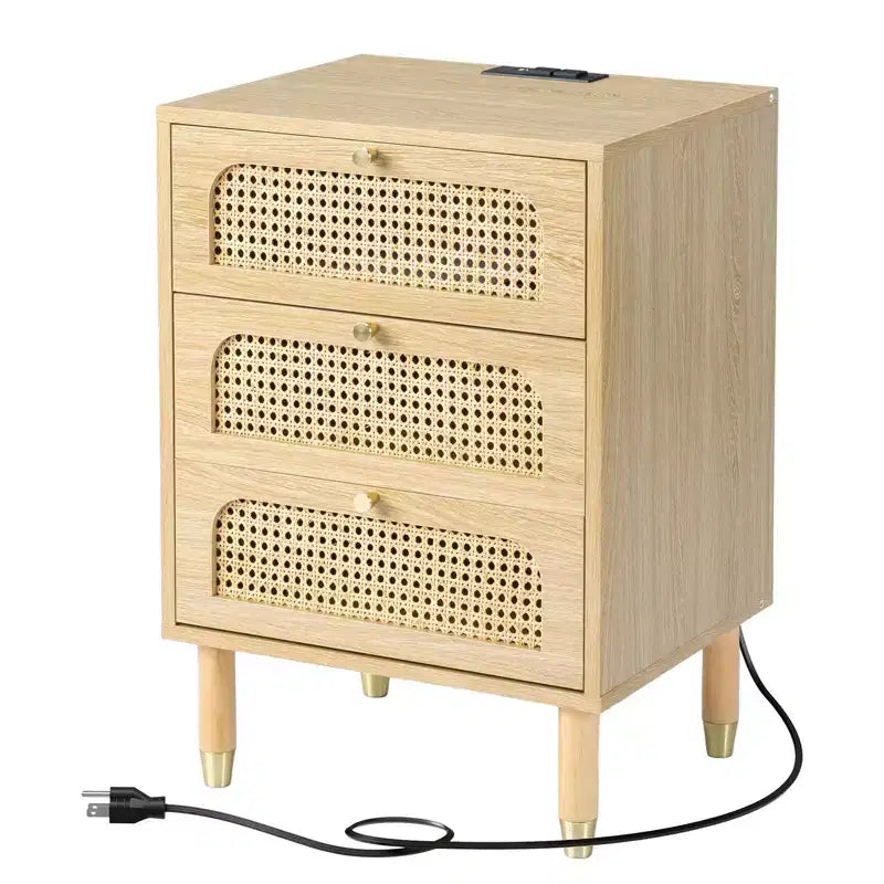 Tables de chevet Karl Home en MDF (panneaux de fibres à densité moyenne) naturel à 3 tiroirs de 48 cm de largeur
