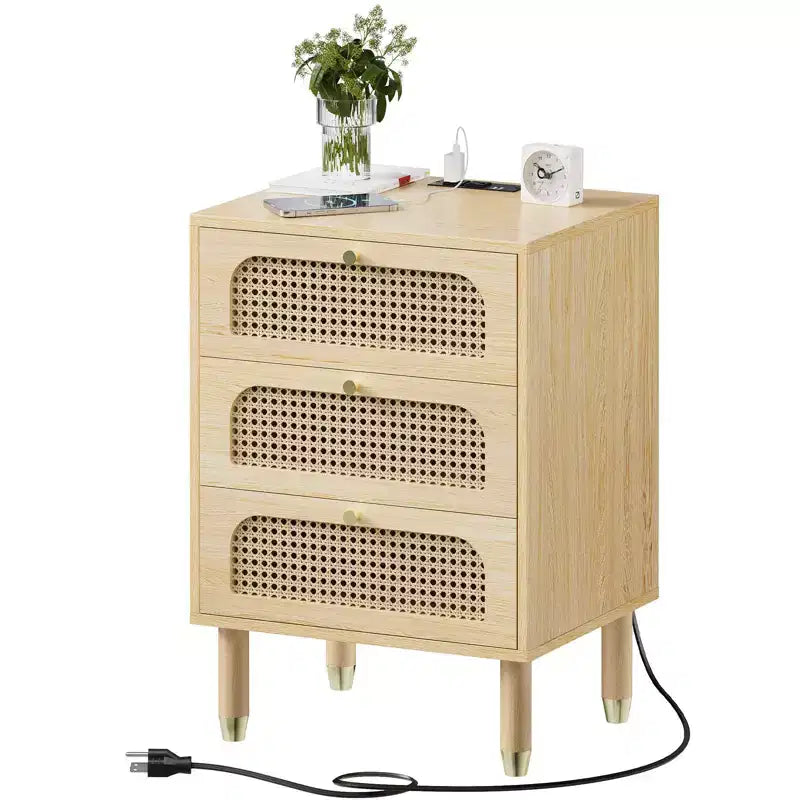 Tables de chevet Karl Home en MDF (panneaux de fibres à densité moyenne) naturel à 3 tiroirs de 48 cm de largeur