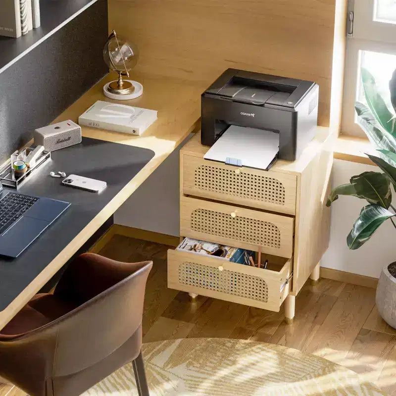 Tables de chevet Karl Home en MDF (panneaux de fibres à densité moyenne) naturel à 3 tiroirs de 48 cm de largeur