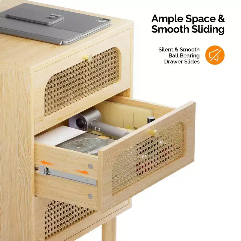 Tables de chevet Karl Home en MDF (panneaux de fibres à densité moyenne) naturel à 3 tiroirs de 48 cm de largeur