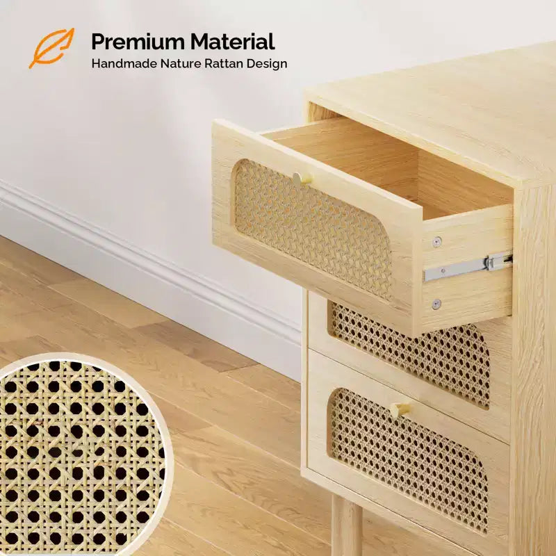 Tables de chevet Karl Home en MDF (panneaux de fibres à densité moyenne) naturel à 3 tiroirs de 48 cm de largeur
