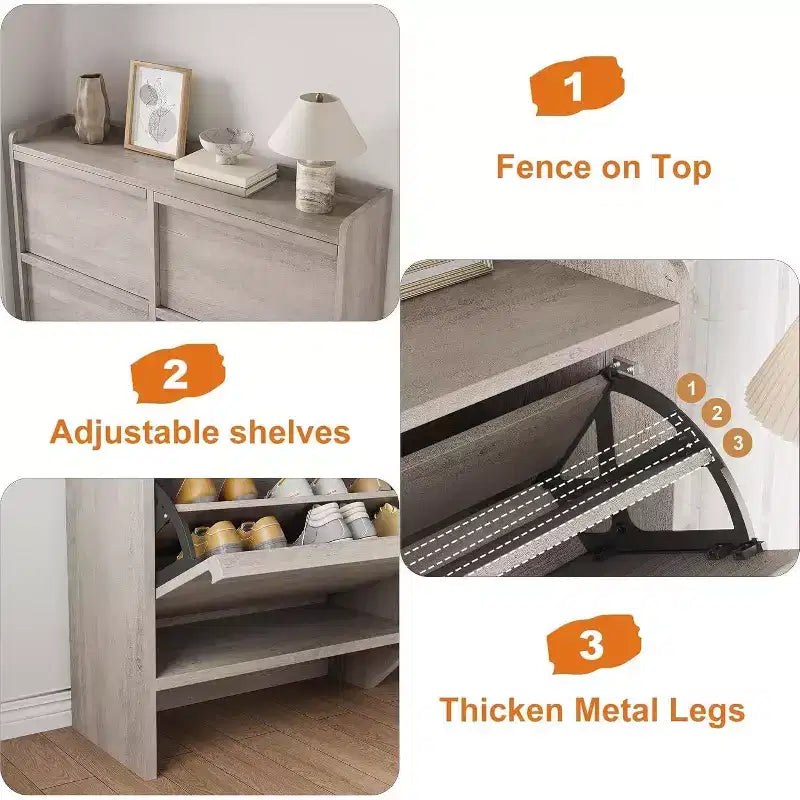 Meuble à chaussures Acekool à 3 tiroirs basculants, Organisateur de rangement de chaussures moderne pour entrée, Espace ajustable