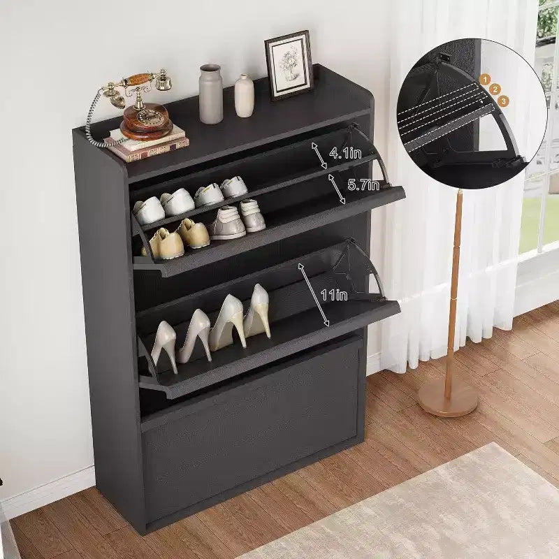 Meuble à chaussures Acekool à 3 tiroirs basculants, Organisateur de rangement de chaussures moderne pour entrée, Espace ajustable