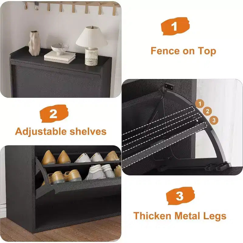 Meuble à chaussures Acekool à 3 tiroirs basculants, Organisateur de rangement de chaussures moderne pour entrée, Espace ajustable