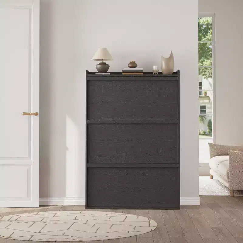 Meuble à chaussures Acekool à 3 tiroirs basculants, Organisateur de rangement de chaussures moderne pour entrée, Espace ajustable