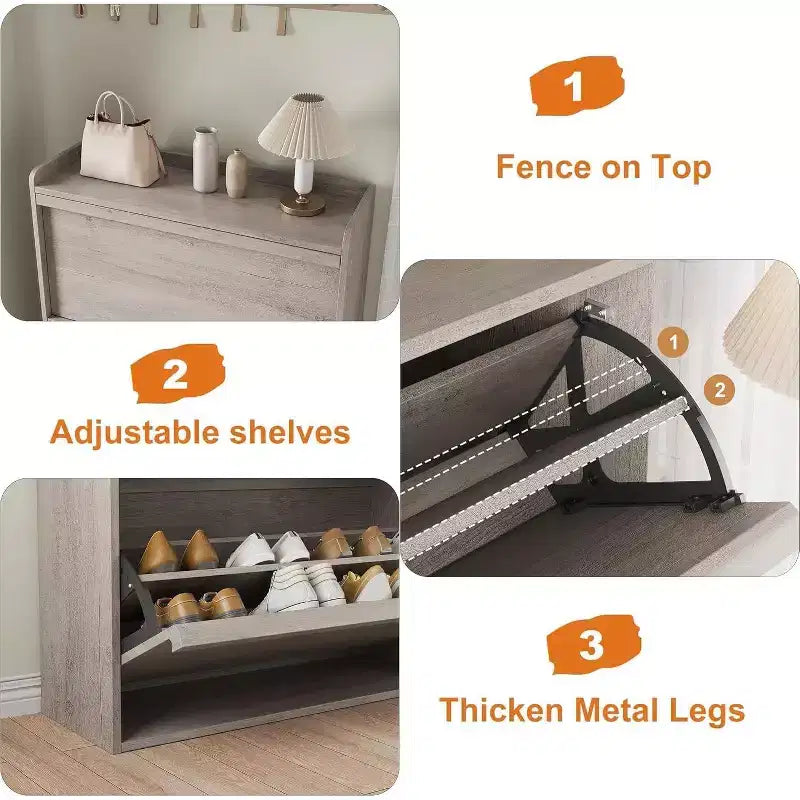 Meuble à chaussures Acekool à 3 tiroirs basculants, Organisateur de rangement de chaussures moderne pour entrée, Espace ajustable