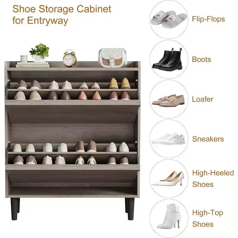 Meuble à chaussures Acekool à 3 tiroirs basculants, Organisateur de rangement de chaussures moderne pour entrée, Espace ajustable
