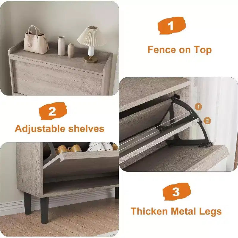 Meuble à chaussures Acekool à 3 tiroirs basculants, Organisateur de rangement de chaussures moderne pour entrée, Espace ajustable