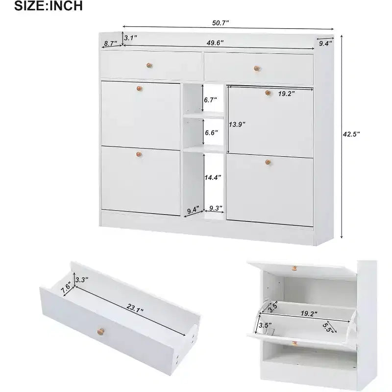 Meuble à chaussures moderne Acekool, Organisateur de chaussures à 3 tiroirs basculants, Peut contenir 19 paires, Rangement d'entrée, 128,8x23,9x108 cm, Design minimaliste