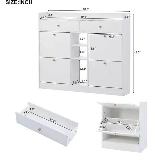 Meuble à chaussures moderne Acekool, Organisateur de chaussures à 3 tiroirs basculants, Peut contenir 19 paires, Rangement d'entrée, 128,8x23,9x108 cm, Design minimaliste