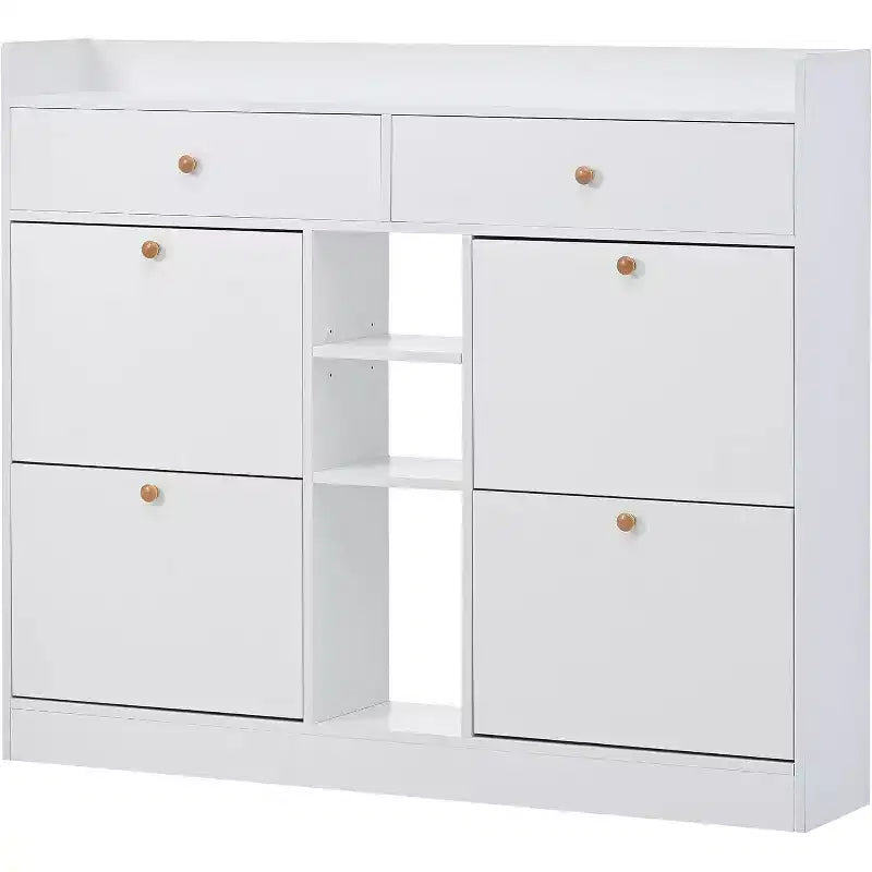 Meuble à chaussures moderne Acekool, Organisateur de chaussures à 3 tiroirs basculants, Peut contenir 19 paires, Rangement d'entrée, 128,8x23,9x108 cm, Design minimaliste