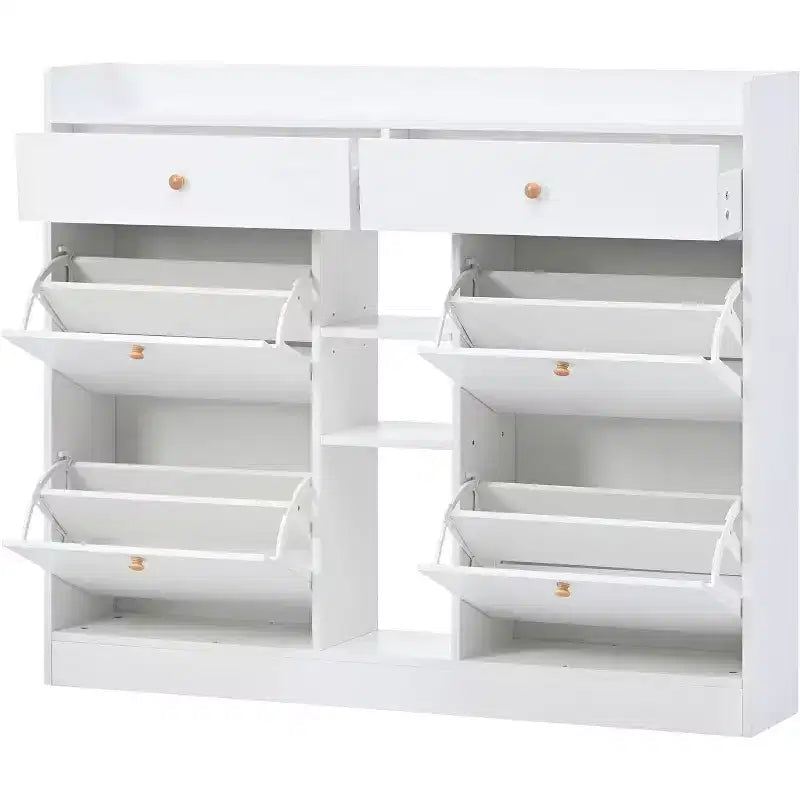 Meuble à chaussures moderne Acekool, Organisateur de chaussures à 3 tiroirs basculants, Peut contenir 19 paires, Rangement d'entrée, 128,8x23,9x108 cm, Design minimaliste