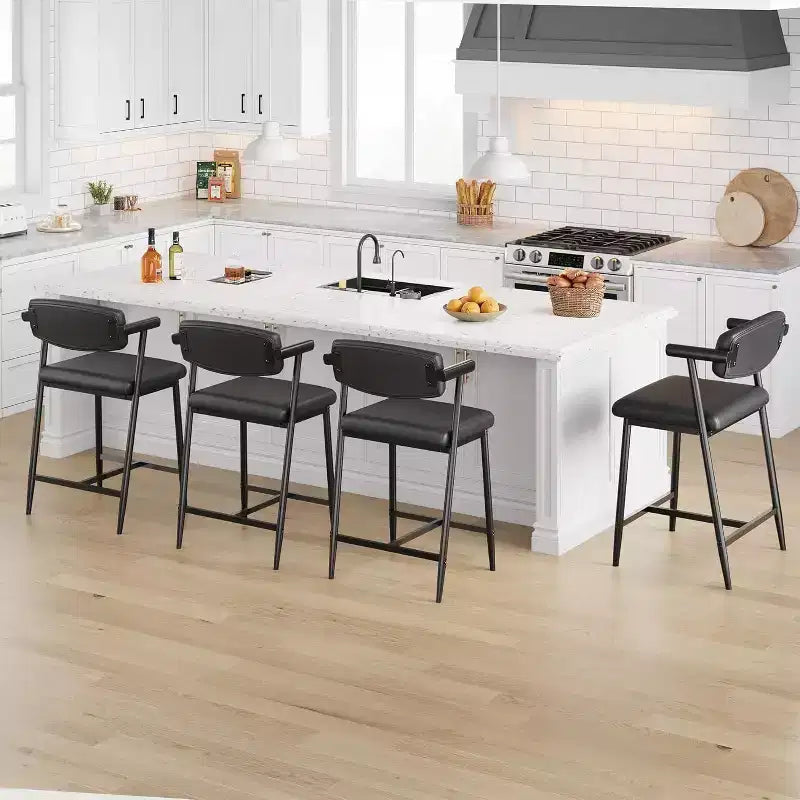 Lot de 2 tabourets de bar Acekool à hauteur de comptoir avec accoudoirs, assise et dossier larges rembourrés, cadre en métal avec repose-pieds pour îlot de cuisine, marron rustique