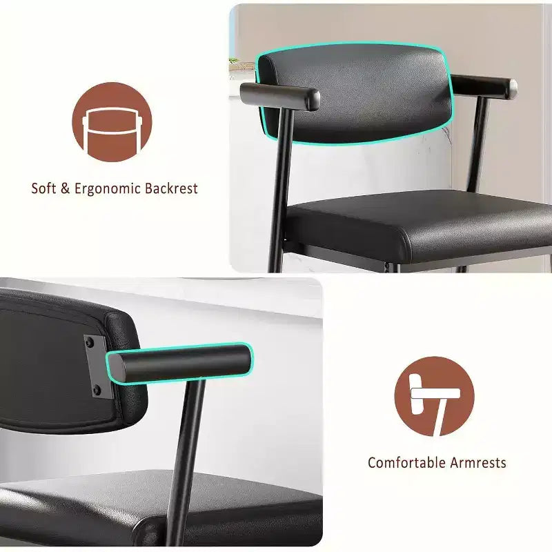 Lot de 2 tabourets de bar Acekool à hauteur de comptoir avec accoudoirs, assise et dossier larges rembourrés, cadre en métal avec repose-pieds pour îlot de cuisine, marron rustique