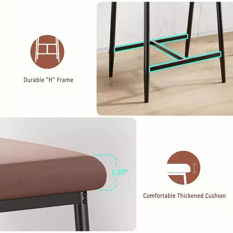 Lot de 2 tabourets de bar Acekool à hauteur de comptoir avec accoudoirs, assise et dossier larges rembourrés, cadre en métal avec repose-pieds pour îlot de cuisine, marron rustique