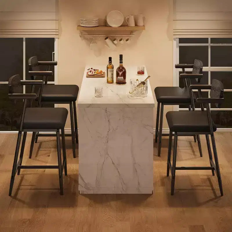 Lot de 2 tabourets de bar Acekool à hauteur de comptoir avec accoudoirs, assise et dossier larges rembourrés, cadre en métal avec repose-pieds pour îlot de cuisine, marron rustique