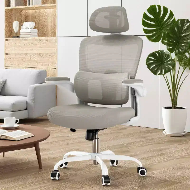 Chaise de bureau ergonomique MAYEERTY à dossier haut avec accoudoirs relevables et support lombaire réglable