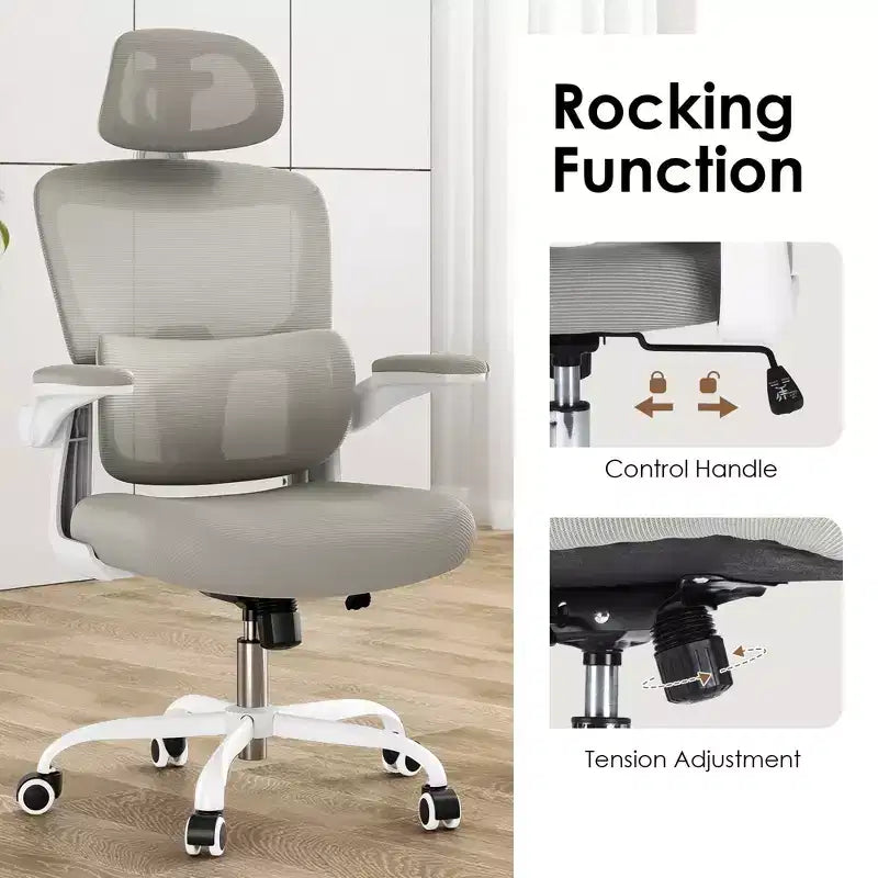 Chaise de bureau ergonomique MAYEERTY à dossier haut avec accoudoirs relevables et support lombaire réglable