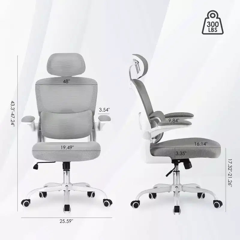 Chaise de bureau ergonomique MAYEERTY à dossier haut avec accoudoirs relevables et support lombaire réglable