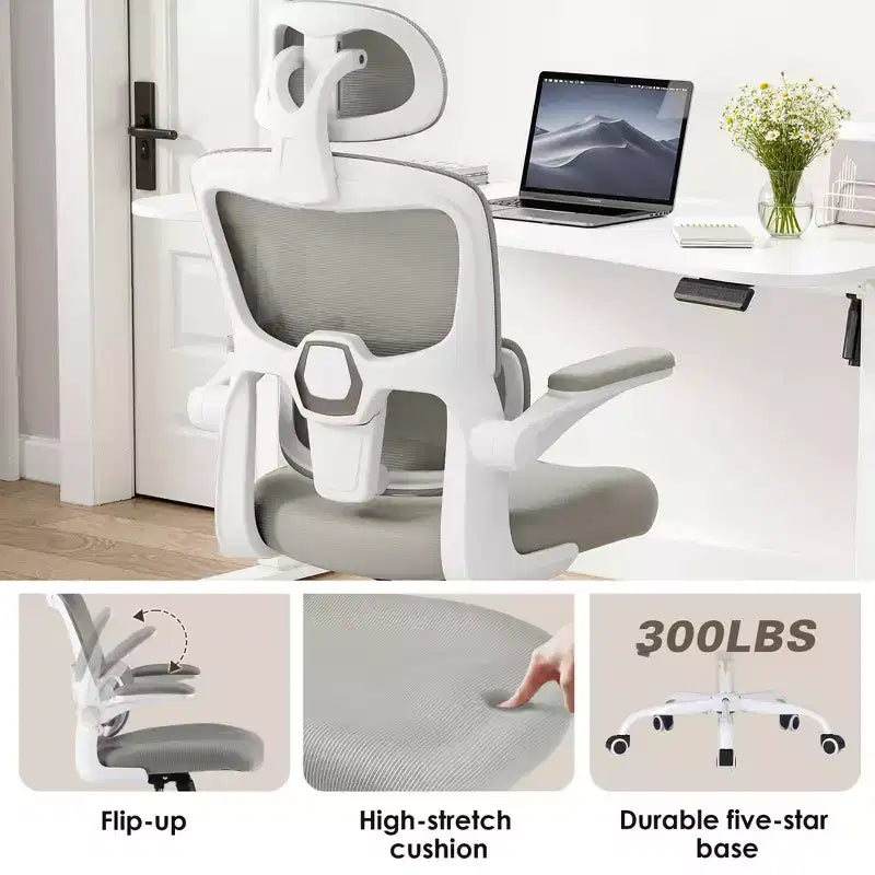 Chaise de bureau ergonomique MAYEERTY à dossier haut avec accoudoirs relevables et support lombaire réglable