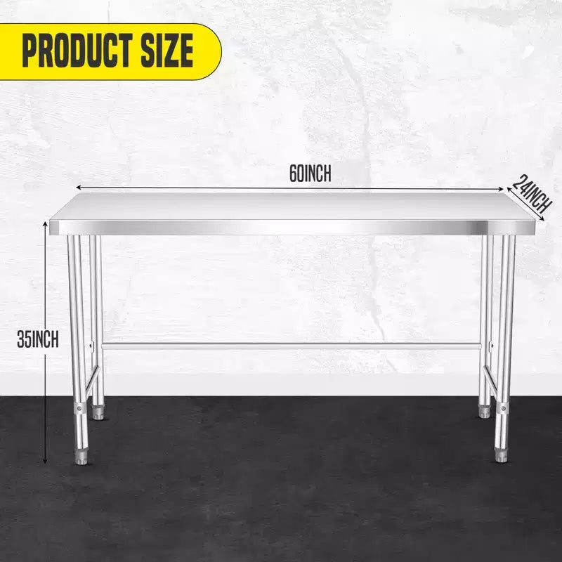 Table en acier inoxydable, plan de travail de cuisine de restaurant en acier inoxydable avec base ouverte