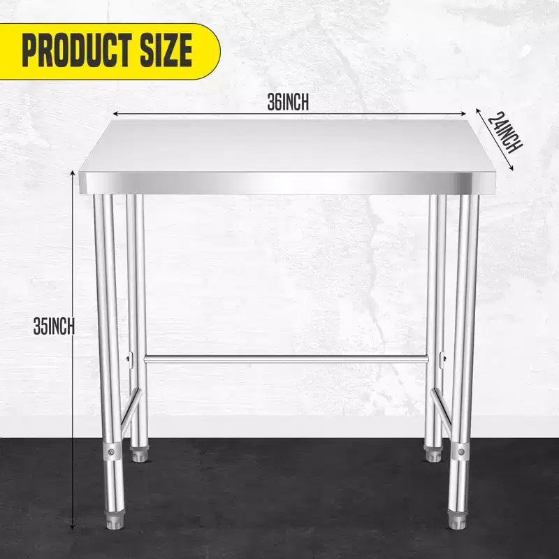Table en acier inoxydable, plan de travail de cuisine de restaurant en acier inoxydable avec base ouverte
