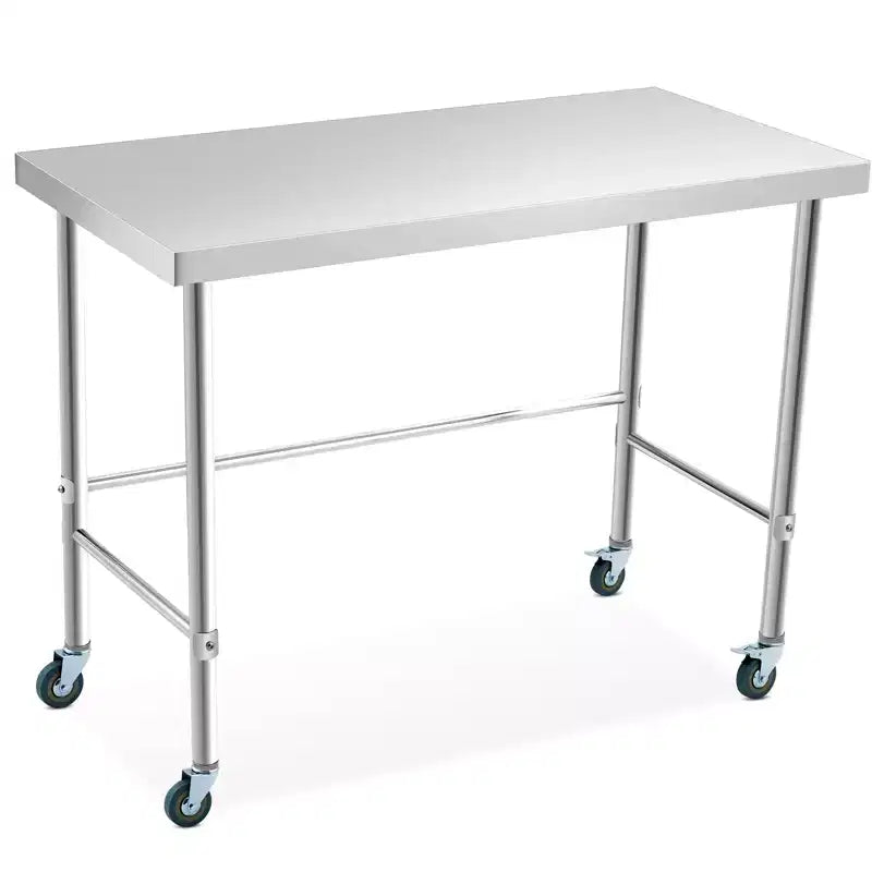 Table en acier inoxydable, plan de travail de cuisine de restaurant en acier inoxydable avec base ouverte