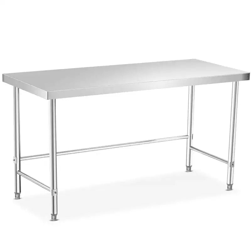 Table en acier inoxydable, plan de travail de cuisine de restaurant en acier inoxydable avec base ouverte