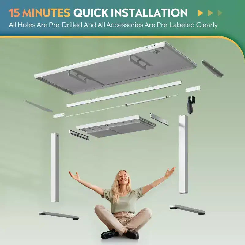 GALAXHERO Bureau électrique debout de 55 pouces avec tiroirs, bureau réglable en hauteur en verre monobloc, bureau debout à installation rapide, blanc
