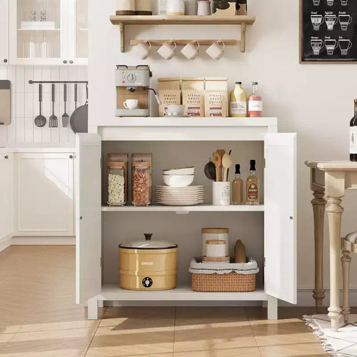 Buffet bahut des années 50 - Meuble de rangement rétro avec portes en rotin et étagères réglables, console d'appoint chic et bohème pour salon